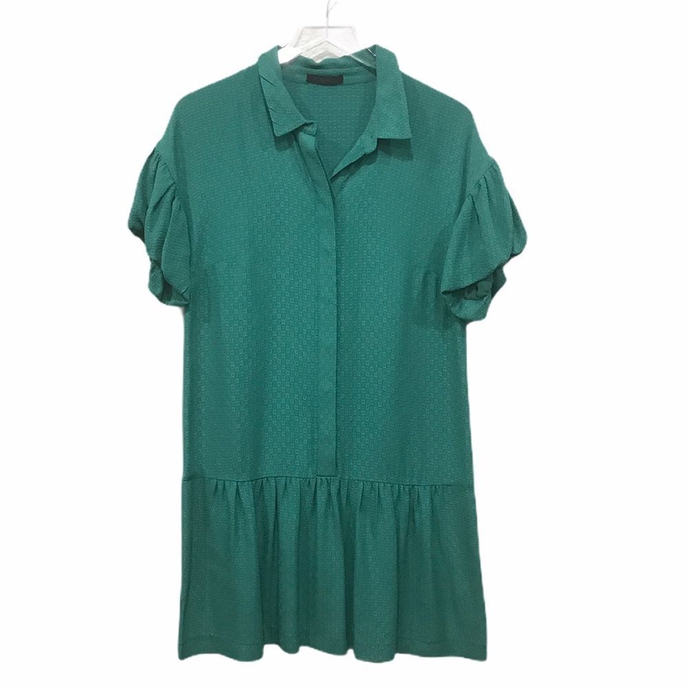 Pinko‎ Paris puff sleeve dress emerald green A-line